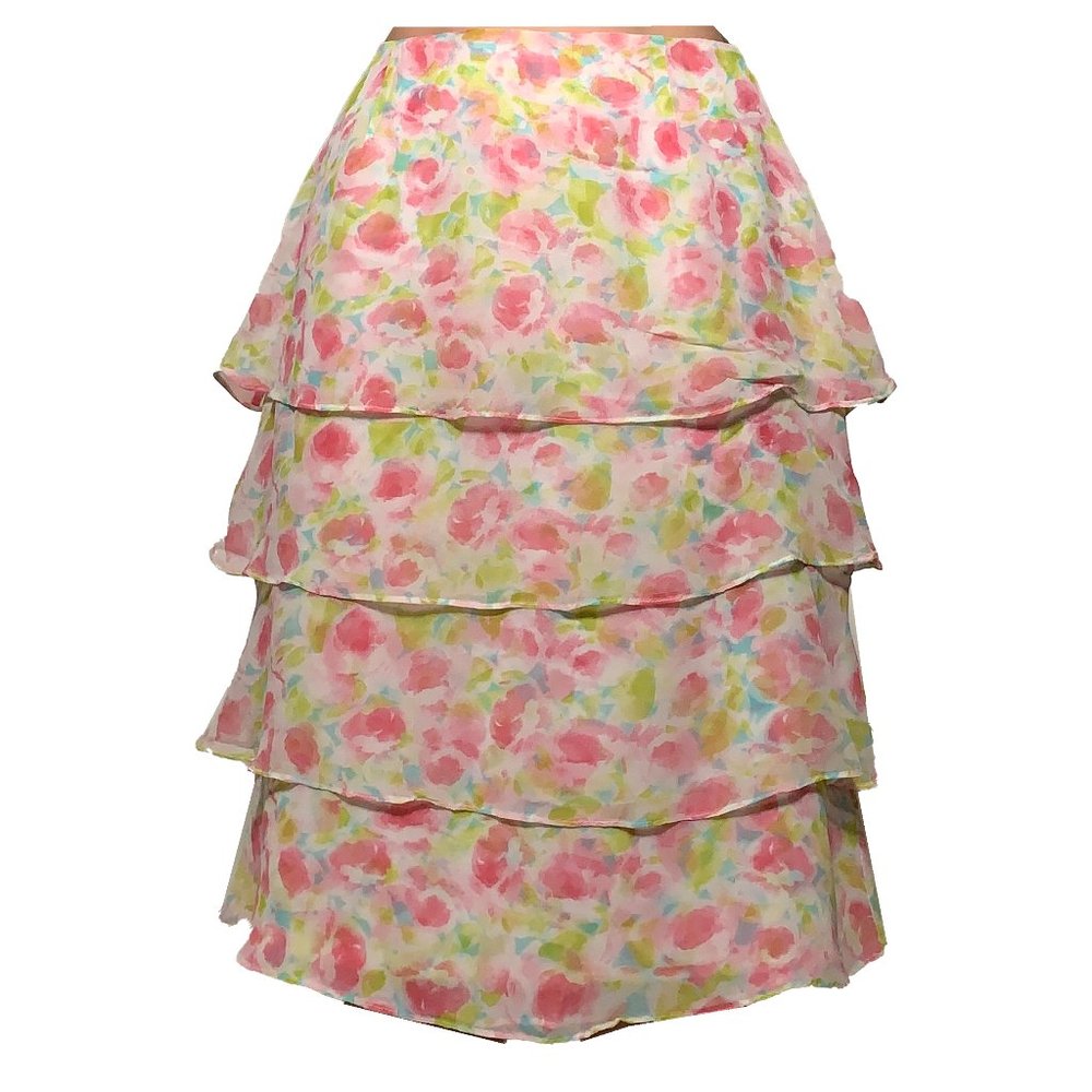 Vintage 100% Silk Floral Skirt + Pink + Size US 2